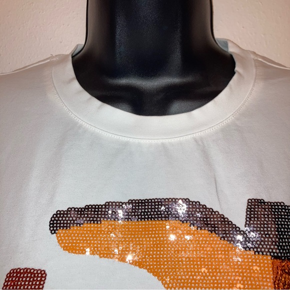 QUEEN OF SPARKLES Orange White Sequins Western Fringe Cowboy Boots Cowgirl Shirt - Picture 11 of 17